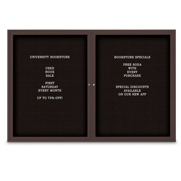 48"x24" 1-Door Enclosed Outdoor Letterboard, Black Felt/Bronze Alum